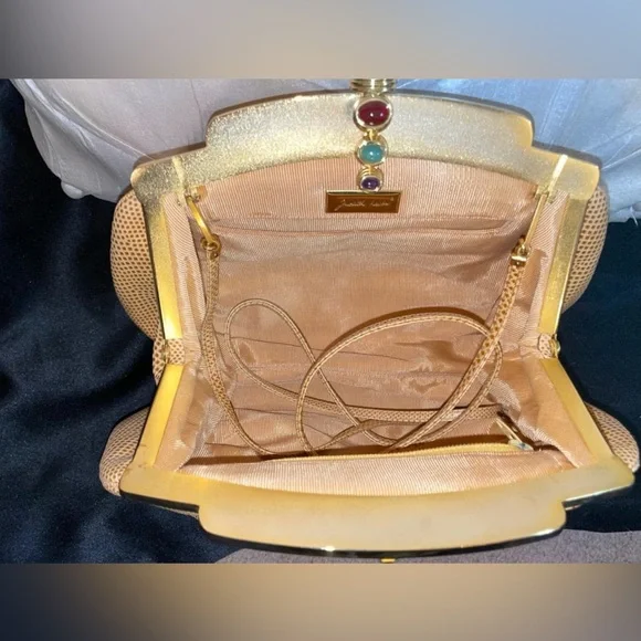 Judith Lieber camel color reptile skin clutch - Picture 6 of 6